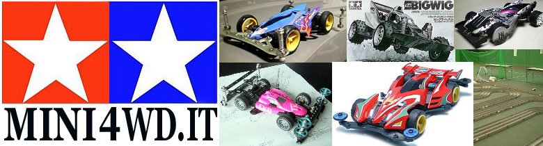 Numerose informazioni sulle mini 4wd Tamiya pro, mini4wd Tamiya racing parts, Dash Yonkuro, Let's & go, mini 4wd by Auldey, optionals, Okami part, tamiya model car e ricambi, mini yonku, images, immagini cartoni animati automodelli, shop mercatino e negozi on-line, gare, tornei, mini 4wd wallpapers, sfondi, anime e manga, download di video & animation, videogiochi - videogames delle mini 4wd tamiya e molto altro ancora sul grande mondo delle mini 4wd!!